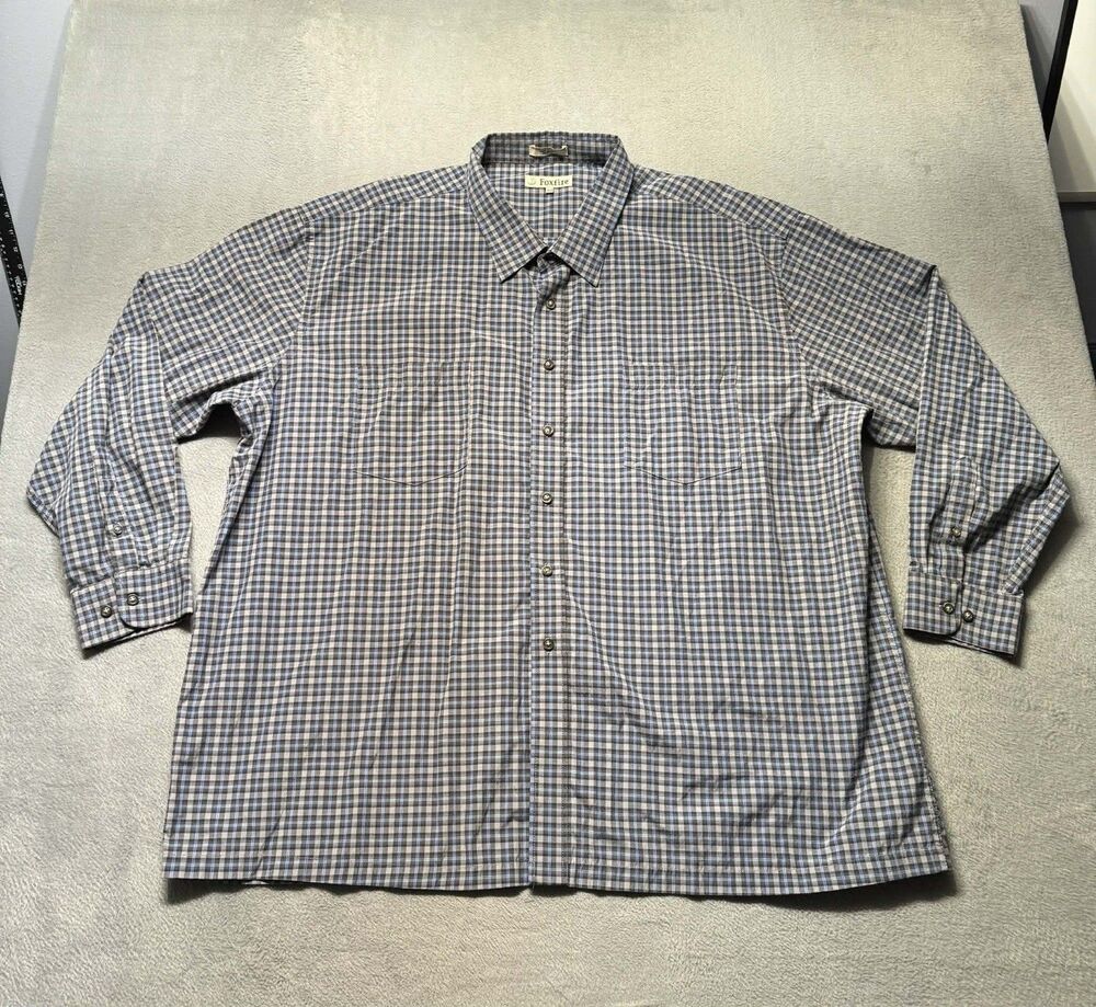 Foxfire Mens 3XB Big Tall Button Down Dress Shirt Blue Gray Plaid